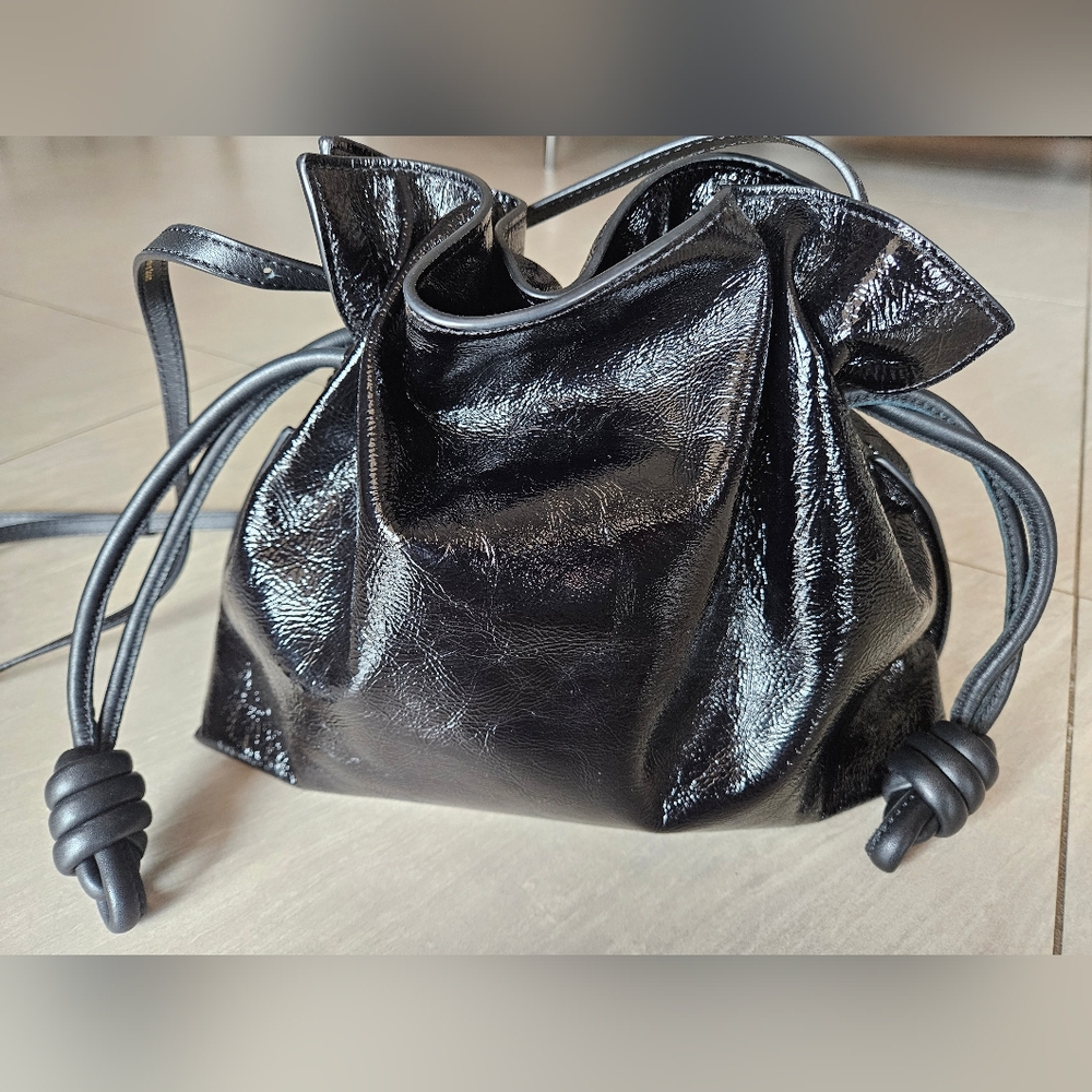 Loewe Black Patent Leather Drawstring Shoulder Bag